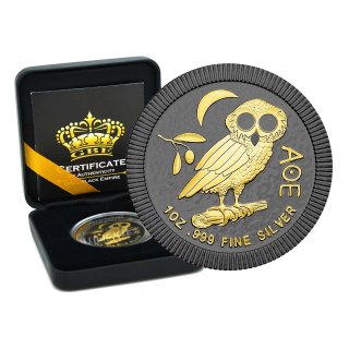 1 OZ Silber Niue Eule von Athen 2021  Gold Black Empire Edition