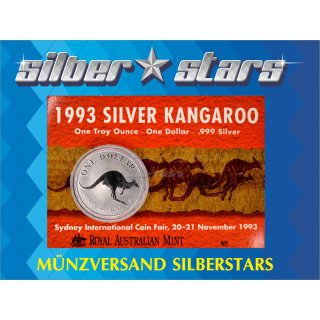 1 OZ Kangaroo 1993 in Coincard SYDNEY COIN FAIR